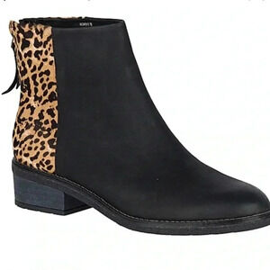 Sperry Women's Maya Belle Leopard Print Chelsea Leather Boots Sz 9